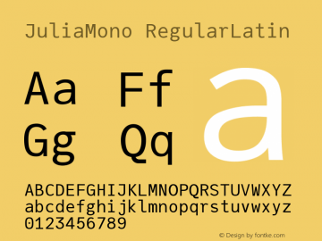 JuliaMono RegularLatin Version 0.031; ttfautohint (v1.8) Font Sample