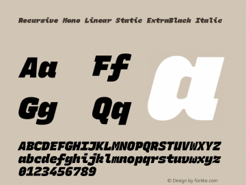 Recursive Mn Lnr St XBk Italic Version 1.072;hotconv 1.0.112;makeotfexe 2.5.65598 Font Sample