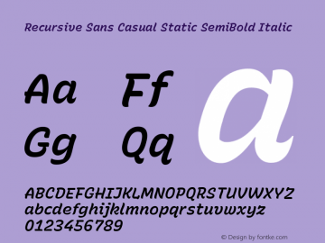 Recursive Sn Csl St SmB Italic Version 1.072;hotconv 1.0.112;makeotfexe 2.5.65598; ttfautohint (v1.8.3)图片样张