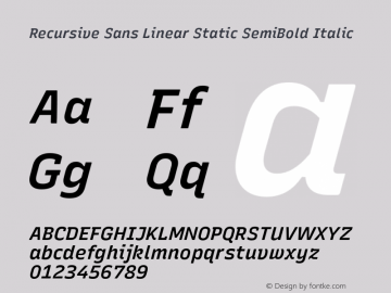 Recursive Sn Lnr St SmB Italic Version 1.072;hotconv 1.0.112;makeotfexe 2.5.65598图片样张