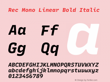 Rec Mono Linear Bold Italic Version 1.072 Font Sample