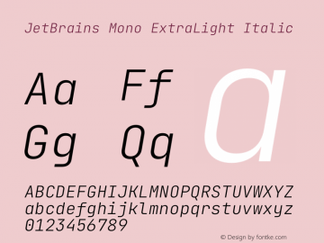 JetBrains Mono ExtraLight Italic Version 2.225图片样张