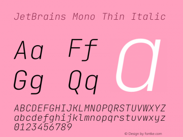 JetBrains Mono Thin Italic Version 2.225 Font Sample