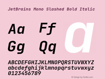 JetBrains Mono Slashed Bold Italic Version 2.225; ttfautohint (v1.8.3); featfreeze: zero图片样张