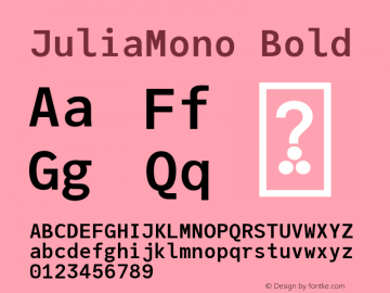 JuliaMono Bold Version 0.032; ttfautohint (v1.8) Font Sample