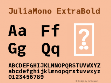 JuliaMono ExtraBold Version 0.032; ttfautohint (v1.8) Font Sample