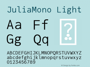 JuliaMono Light Version 0.032; ttfautohint (v1.8) Font Sample
