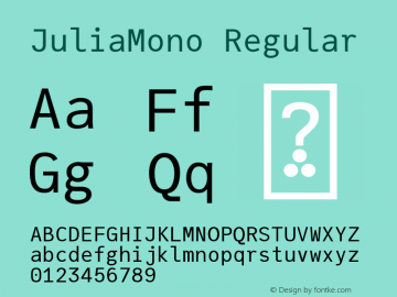 JuliaMono Regular Version 0.032; ttfautohint (v1.8) Font Sample