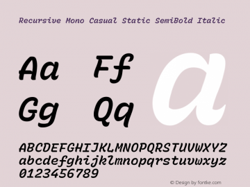 Recursive Mn Csl St SmB Italic Version 1.073;hotconv 1.0.112;makeotfexe 2.5.65598; ttfautohint (v1.8.3) Font Sample
