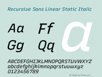 Recursive Sn Lnr St Italic Version 1.073;hotconv 1.0.112;makeotfexe 2.5.65598图片样张