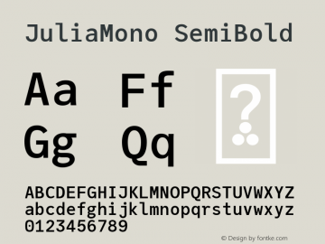 JuliaMono SemiBold Version 0.033; ttfautohint (v1.8) Font Sample