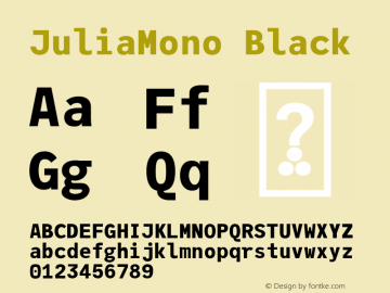 JuliaMono Black Version 0.034; ttfautohint (v1.8) Font Sample