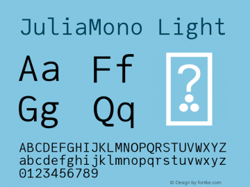 JuliaMono Light Version 0.034; ttfautohint (v1.8)图片样张