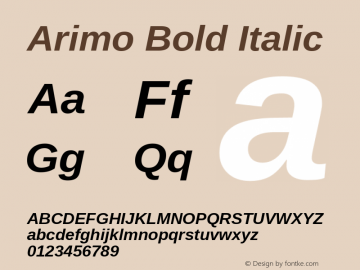 Arimo Bold Italic Version 1.33; ttfautohint (v1.8.3) Font Sample