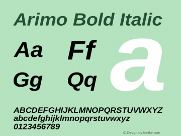 Arimo Bold Italic Version 1.33 Font Sample