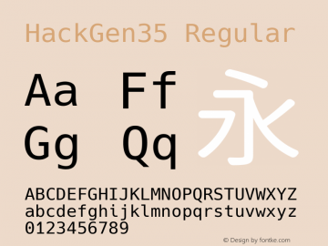 HackGen35 Regular Version 2.3.0 ; ttfautohint (v1.8.1) -l 6 -r 45 -G 200 -x 14 -D latn -f none -m 