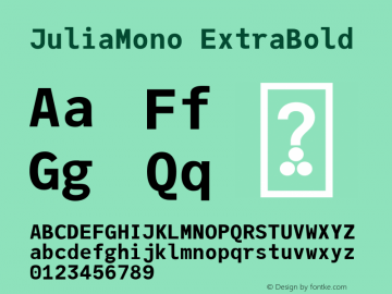 JuliaMono ExtraBold Version 0.035; ttfautohint (v1.8) Font Sample