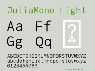 JuliaMono Light Version 0.035; ttfautohint (v1.8) Font Sample
