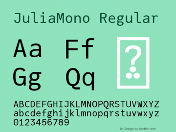 JuliaMono Regular Version 0.035; ttfautohint (v1.8) Font Sample