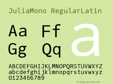 JuliaMono RegularLatin Version 0.035; ttfautohint (v1.8)图片样张
