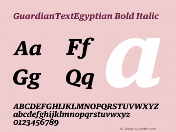 GuardianTextEgyptian Bold Italic Version 2.001 2018图片样张