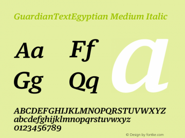 GuardianTextEgyptian Medium Italic Version 2.001 2018图片样张