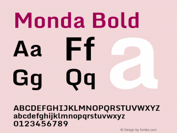 Monda Bold Version 2.100; ttfautohint (v1.8.3) Font Sample