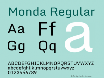 Monda Regular Version 2.100 Font Sample