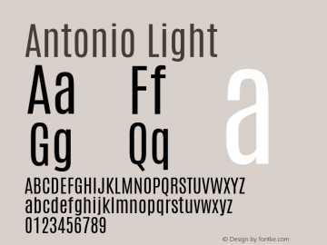 Antonio Light Version 1.002; ttfautohint (v1.8.3) Font Sample