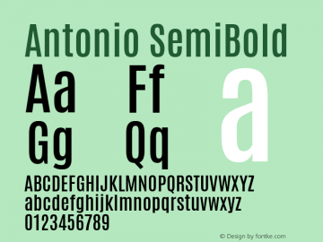 Antonio SemiBold Version 1.002; ttfautohint (v1.8.3) Font Sample