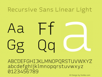 Recursive Sans Linear Light Version 1.075 Font Sample