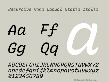 Recursive Mn Csl St Italic Version 1.075;hotconv 1.0.112;makeotfexe 2.5.65598图片样张