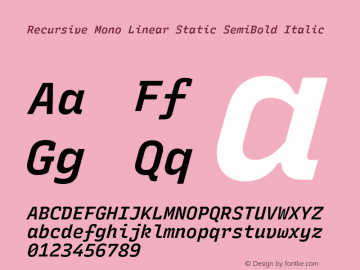 Recursive Mn Lnr St SmB Italic Version 1.075;hotconv 1.0.112;makeotfexe 2.5.65598图片样张