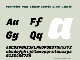 Recursive Mn Lnr St Blk Italic Version 1.077;hotconv 1.0.112;makeotfexe 2.5.65598; ttfautohint (v1.8.3) Font Sample