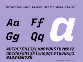 Recursive Mn Lnr St Bold Italic Version 1.077;hotconv 1.0.112;makeotfexe 2.5.65598; ttfautohint (v1.8.3) Font Sample