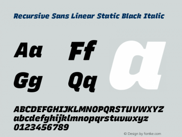 Recursive Sn Lnr St Blk Italic Version 1.077;hotconv 1.0.112;makeotfexe 2.5.65598 Font Sample