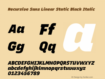 Recursive Sn Lnr St Blk Italic Version 1.077;hotconv 1.0.112;makeotfexe 2.5.65598; ttfautohint (v1.8.3) Font Sample
