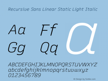 Recursive Sn Lnr St Lt Italic Version 1.077;hotconv 1.0.112;makeotfexe 2.5.65598图片样张