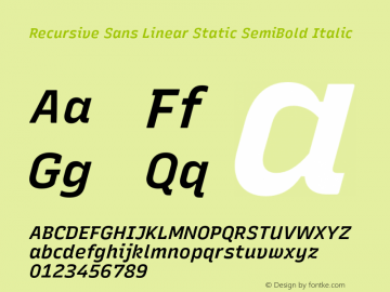 Recursive Sn Lnr St SmB Italic Version 1.077;hotconv 1.0.112;makeotfexe 2.5.65598图片样张