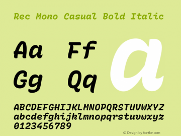 Rec Mono Casual Bold Italic Version 1.077 Font Sample