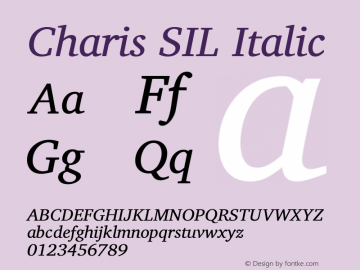 Charis SIL Italic Version 5.960 beta2 dev-890463 Font Sample