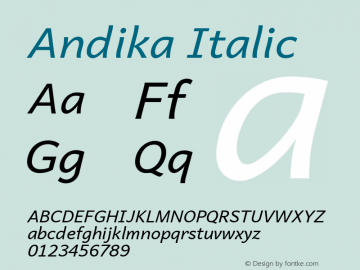 Andika Italic Version 5.960 beta2 dev-01cc25 Font Sample