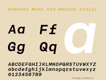 Brenner Mono Std Medium Italic Version 1.0; 2018 Font Sample