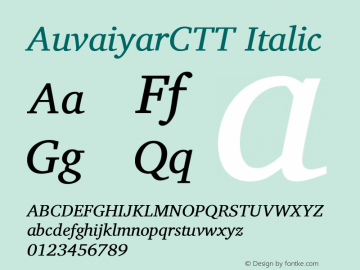 AuvaiyarCTT Italic Version 0.700 Font Sample