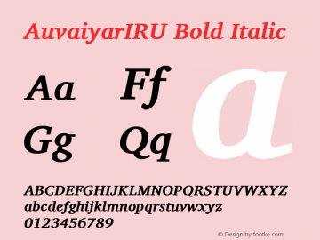 AuvaiyarIRU Bold Italic Version 0.700 Font Sample