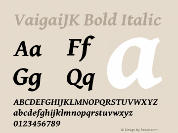 VaigaiJK Bold Italic Version 0.700 Font Sample