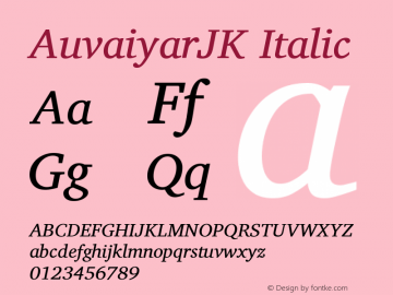AuvaiyarJK Italic Version 0.700 Font Sample