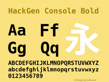 HackGen Console Bold Version 2.3.2 ; ttfautohint (v1.8.1) -l 6 -r 45 -G 200 -x 14 -D latn -f none -m 