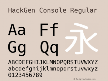 HackGen Console Regular Version 2.3.2 ; ttfautohint (v1.8.1) -l 6 -r 45 -G 200 -x 14 -D latn -f none -m 