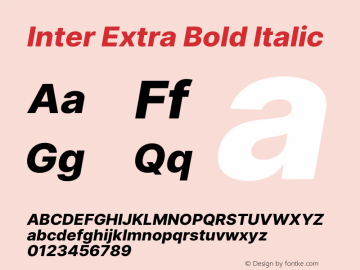 Inter Extra Bold Italic Version 3.017;git-08b277b76 Font Sample